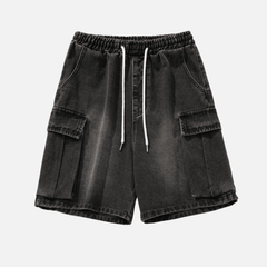 Washed Denim Cargo Shorts