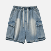 Washed Denim Cargo Shorts