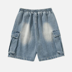 Washed Denim Cargo Shorts