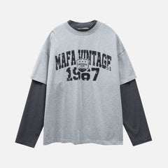 Faux-Layered Graphic Cotton Sweatshirt