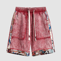 Ethnic Patchwork Drawstring Shorts