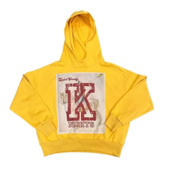 Saint Vanity Retro‑Print Yellow Cropped Boxy Oversized Hoodie