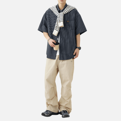 Textured Stripe Short-Sleeve Shirt