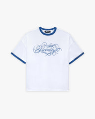 SIGNATURE TEE WHITE/BLUE