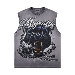 Majestik Black Panther Rivet Washed Sleeveless Tank Top