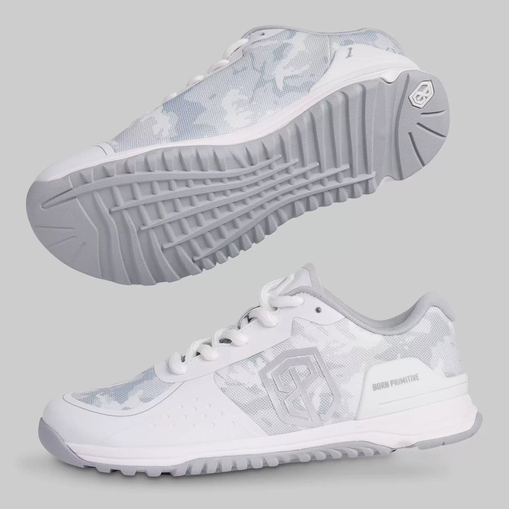 B. P Savage White Grey Camo Training Shoes