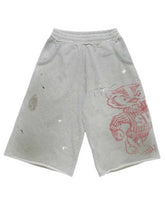 Saint Vanity Red Totem Graphic Splatter Sweat Shorts Heather Grey