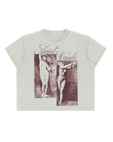 Saint Vanity Burgundy Classical Art Cropped Tee Off‑White