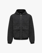 SCRIPT LOGO LEATHER JACKET TAR BLACK