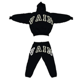 Saint Vanity Retro VAIN Letter Black Cropped Hoodie & Jogger Matching Tracksuit