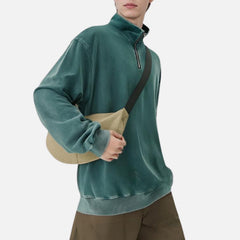Washed Stand Collar Half-Zip Sweatshirt
