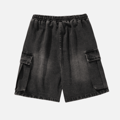 Washed Denim Cargo Shorts