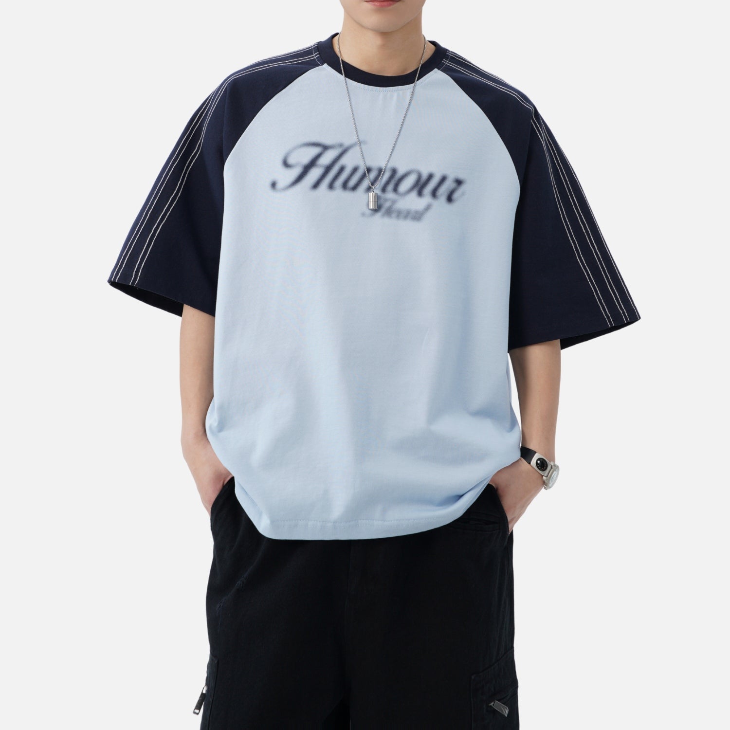 Contrast-Stitch Raglan Tee