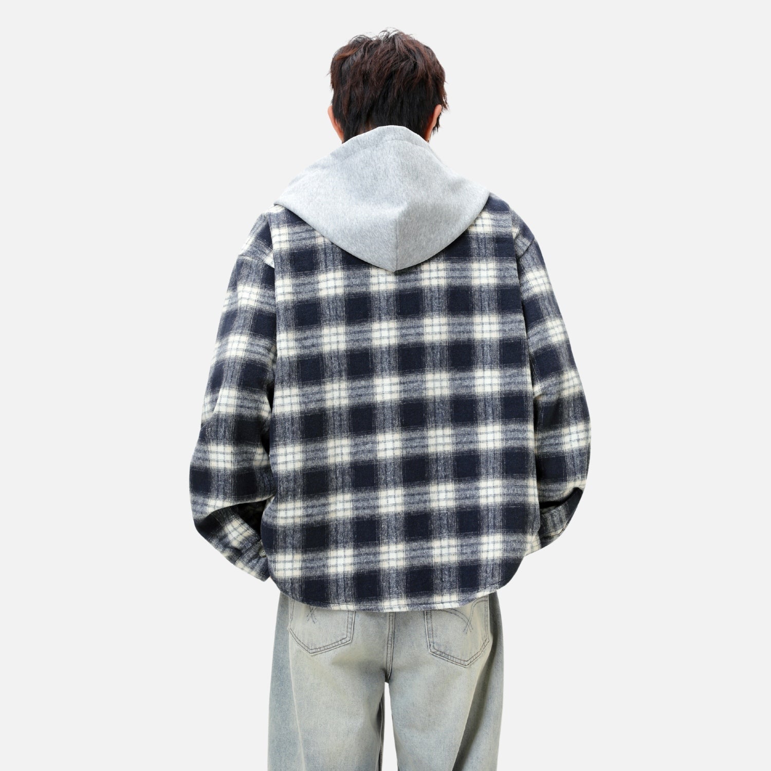 Colorblock Brushed Plaid Hoodie Shirt