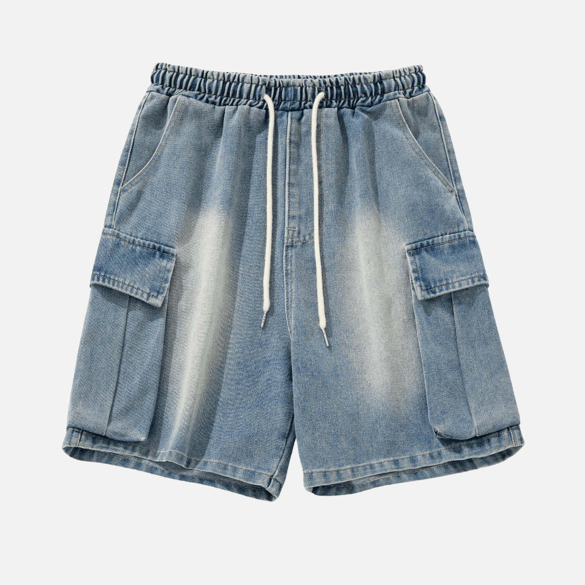 Washed Denim Cargo Shorts
