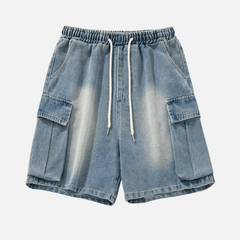 Washed Denim Cargo Shorts