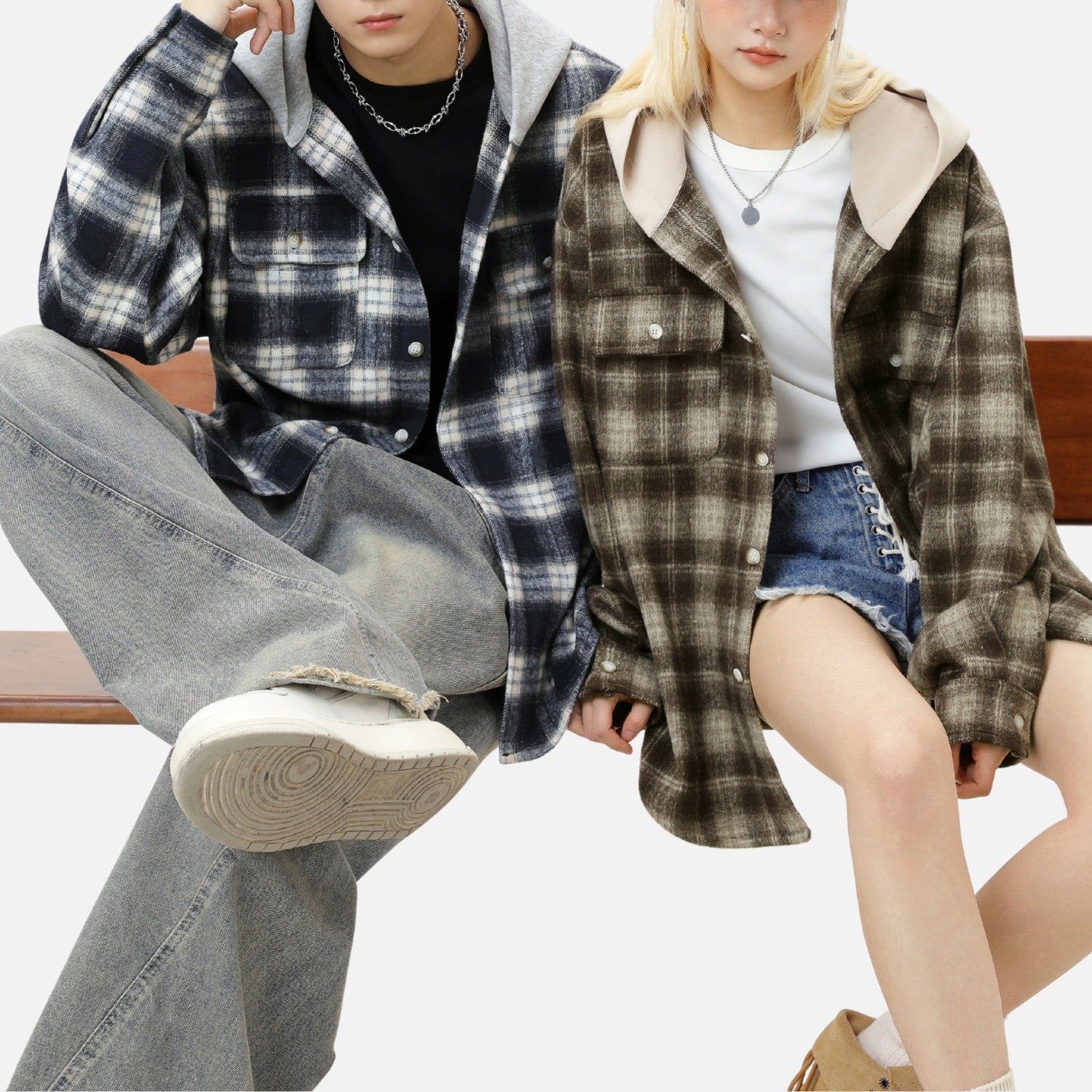 Colorblock Brushed Plaid Hoodie Shirt