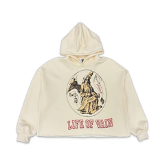 Saint Vanity Vintage Angel‑Print Cream Cropped Oversized Hoodie