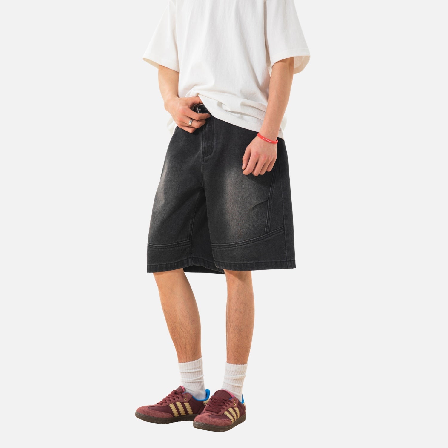 Vintage Washed Pleated Denim Shorts
