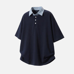 Faux-Layered Plaid Polo Tee