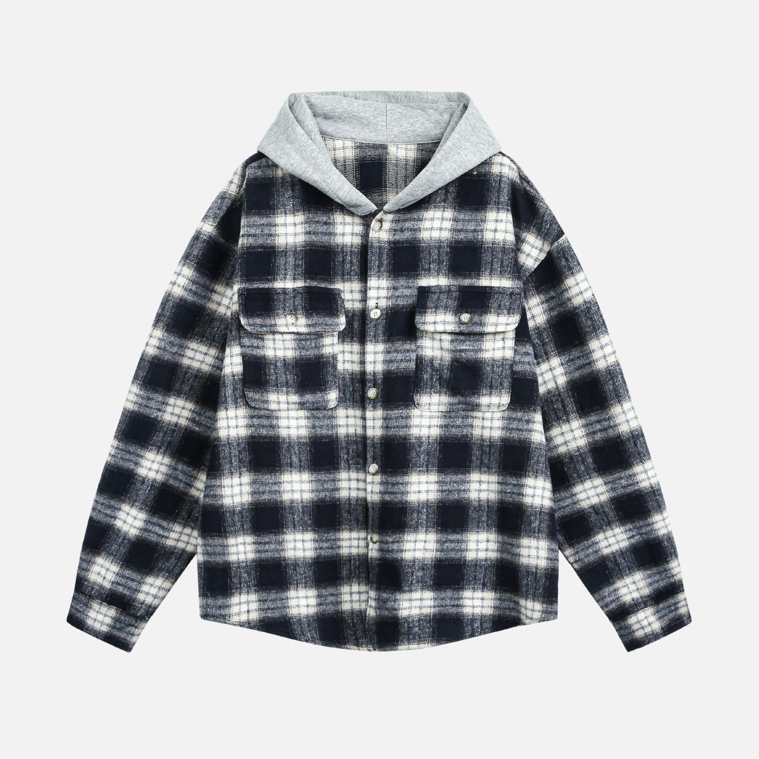 Colorblock Brushed Plaid Hoodie Shirt