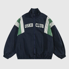 Retro Streetwear Patchwork Stand Collar Jacket