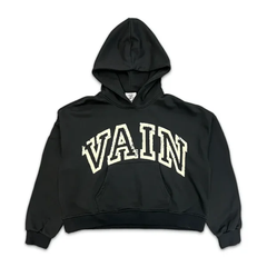Saint Vanity Retro Letter‑Print Black Cropped Oversized Hoodie