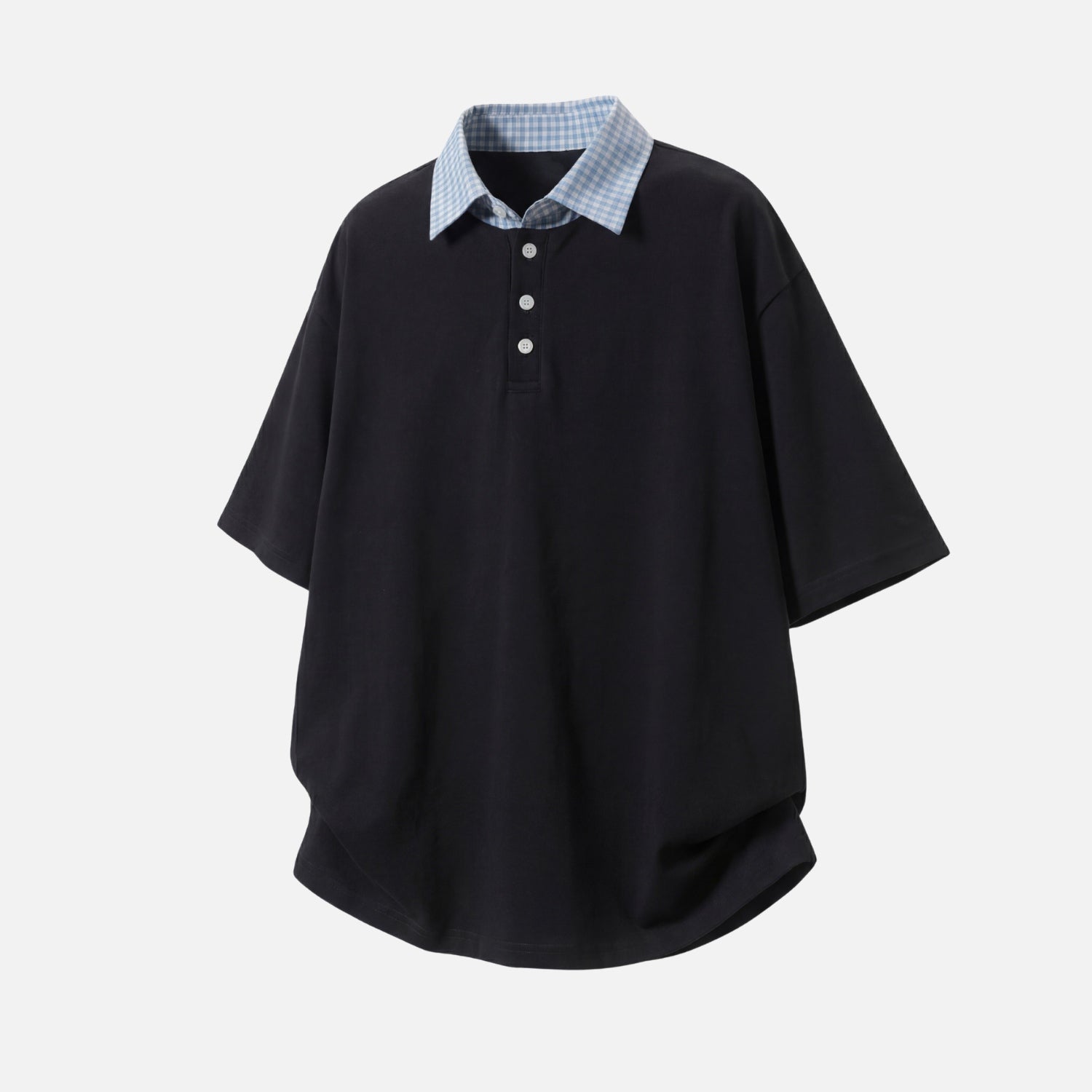 Faux-Layered Plaid Polo Tee