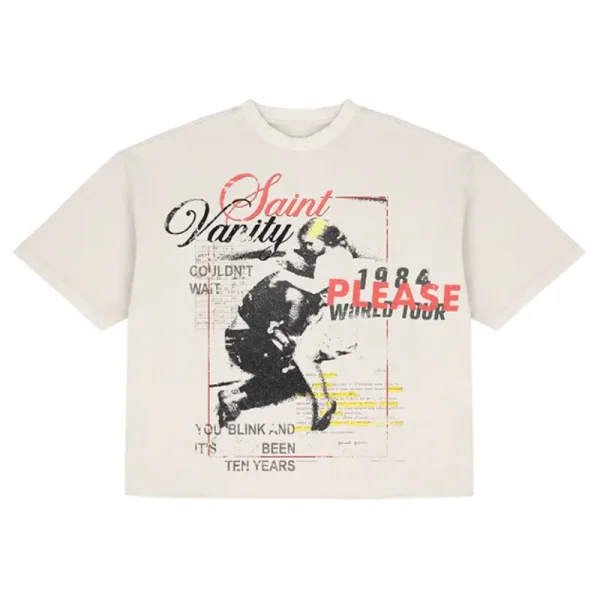 Saint Vanity Retro 1984 Tour Graphic Off‑White Boxy Short Oversized Tee