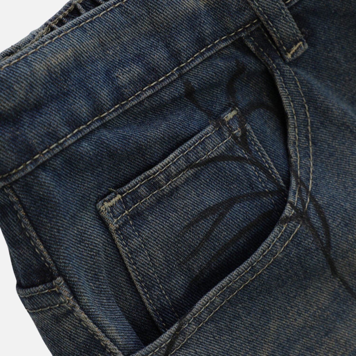Spider Graphic Washed Denim Shorts