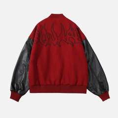 Symbol Embroidery PU Leather Stitching Baseball Jacket