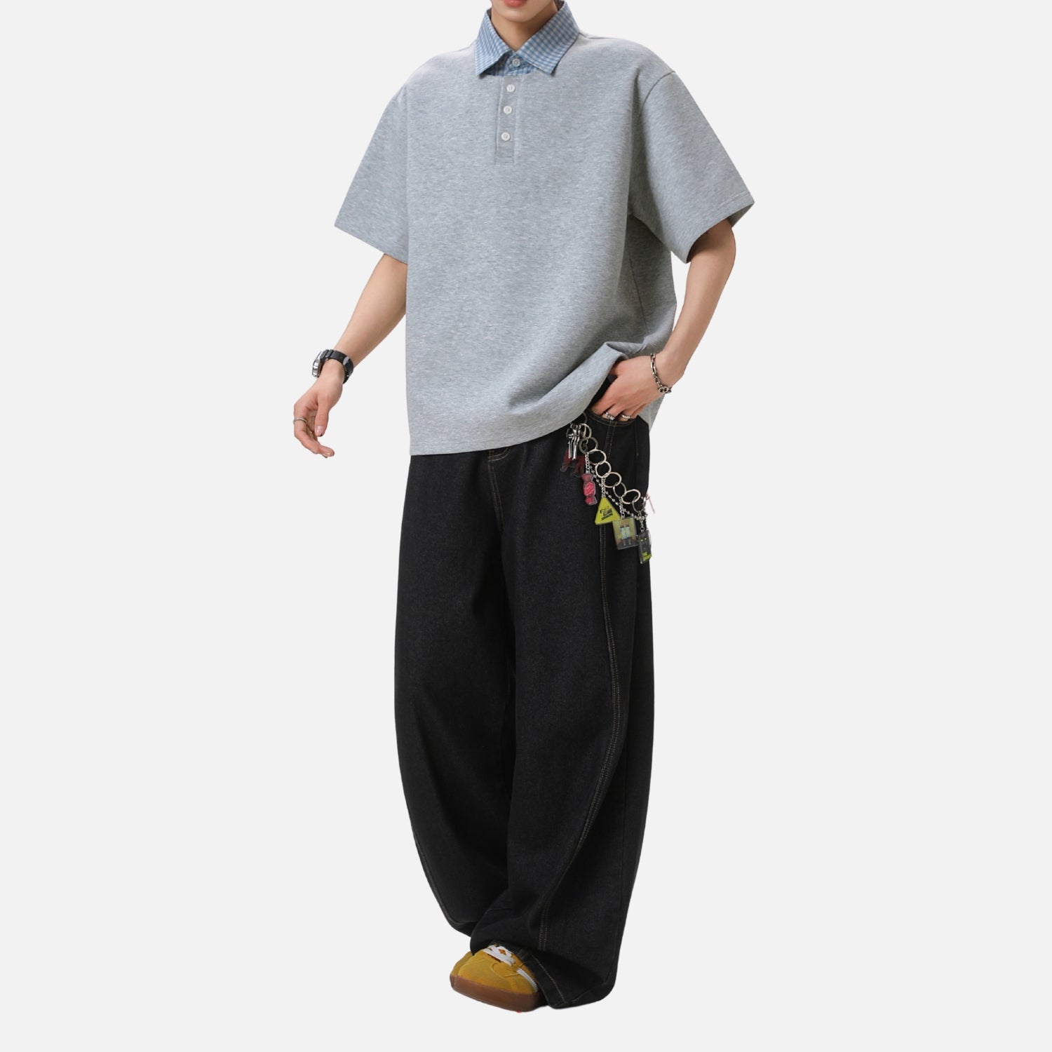 Faux-Layered Plaid Polo Tee