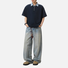 Faux-Layered Plaid Polo Tee