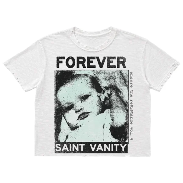 Saint Vanity Forever Graphic Tee - Distressed White Cropped Fit