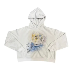 Saint Vanity Retro Hand‑Drawn Sketch Off‑White Cropped Oversized Hoodie