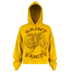 Saint Vanity Retro Griffin‑Print Yellow Cropped Oversized Hoodie