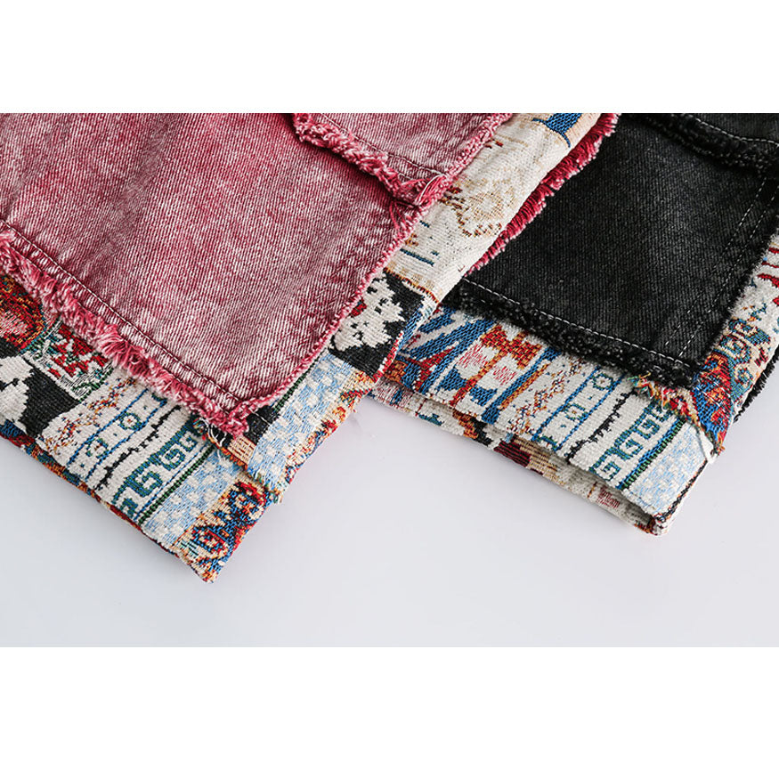 Ethnic Patchwork Drawstring Shorts