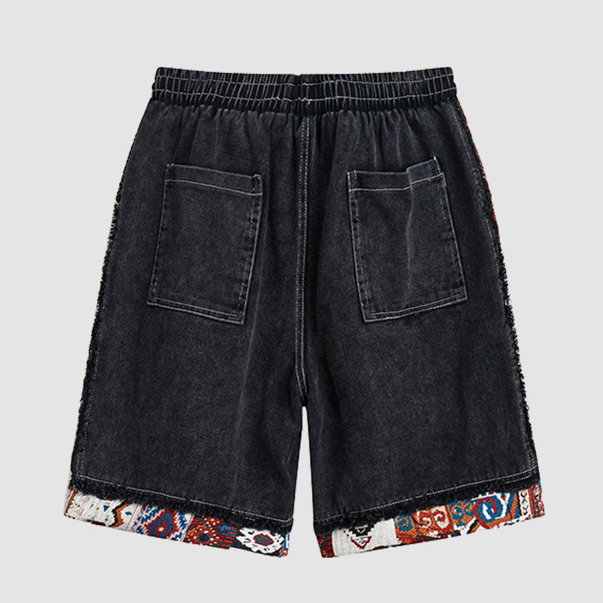 Ethnic Patchwork Drawstring Shorts