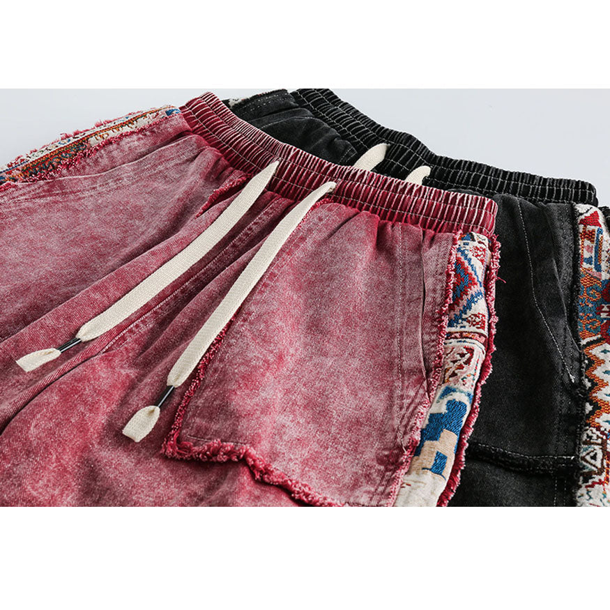 Ethnic Patchwork Drawstring Shorts