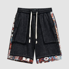 Ethnic Patchwork Drawstring Shorts