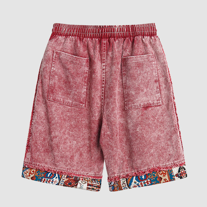 Ethnic Patchwork Drawstring Shorts