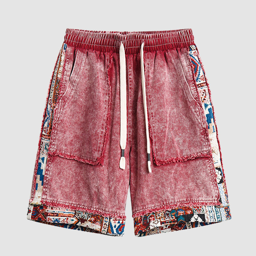 Ethnic Patchwork Drawstring Shorts