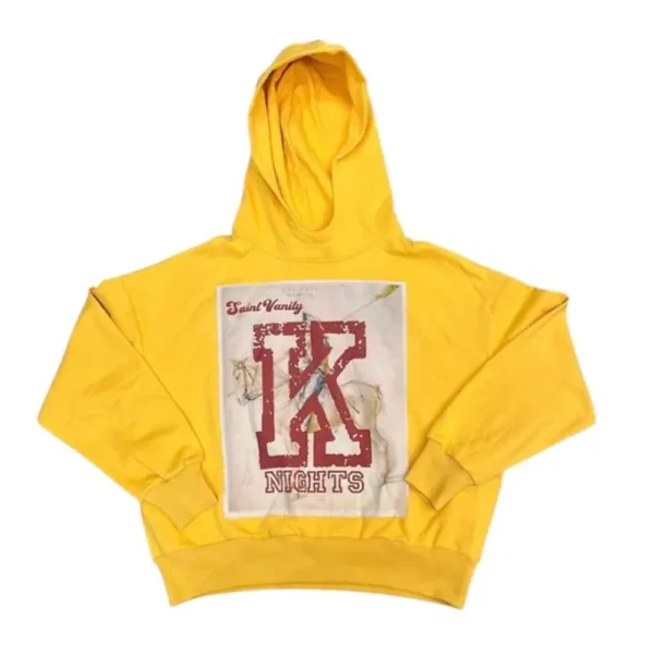 Saint Vanity Retro‑Print Yellow Cropped Boxy Oversized Hoodie
