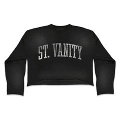 Saint Vanity Retro Varsity Letter Black Cropped Long Sleeve &amp; Baggy Shorts Matching Set
