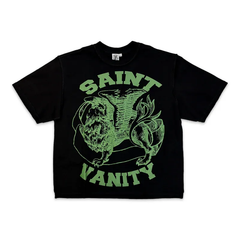 Saint Vanity Retro Griffin Green‑Print Black Boxy Short Oversized Tee