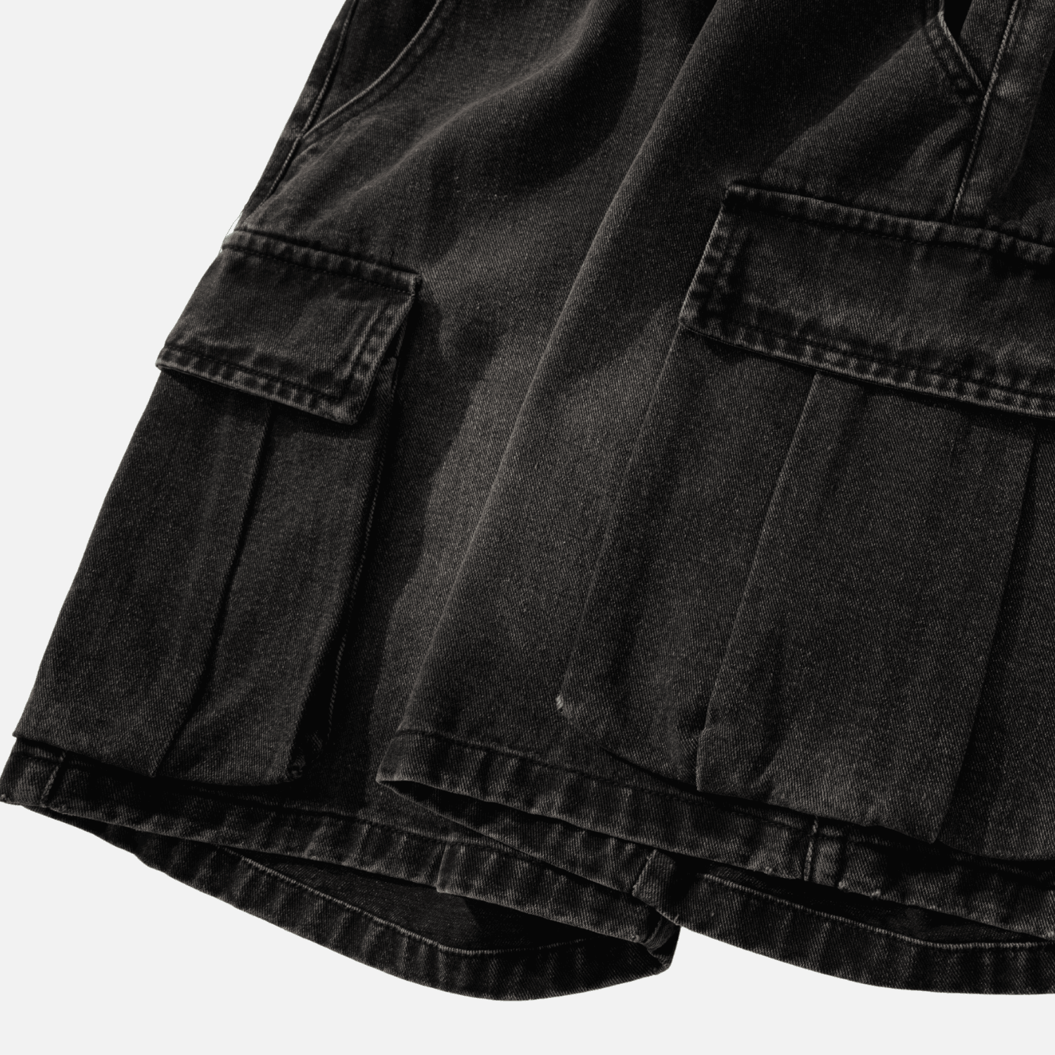Washed Denim Cargo Shorts
