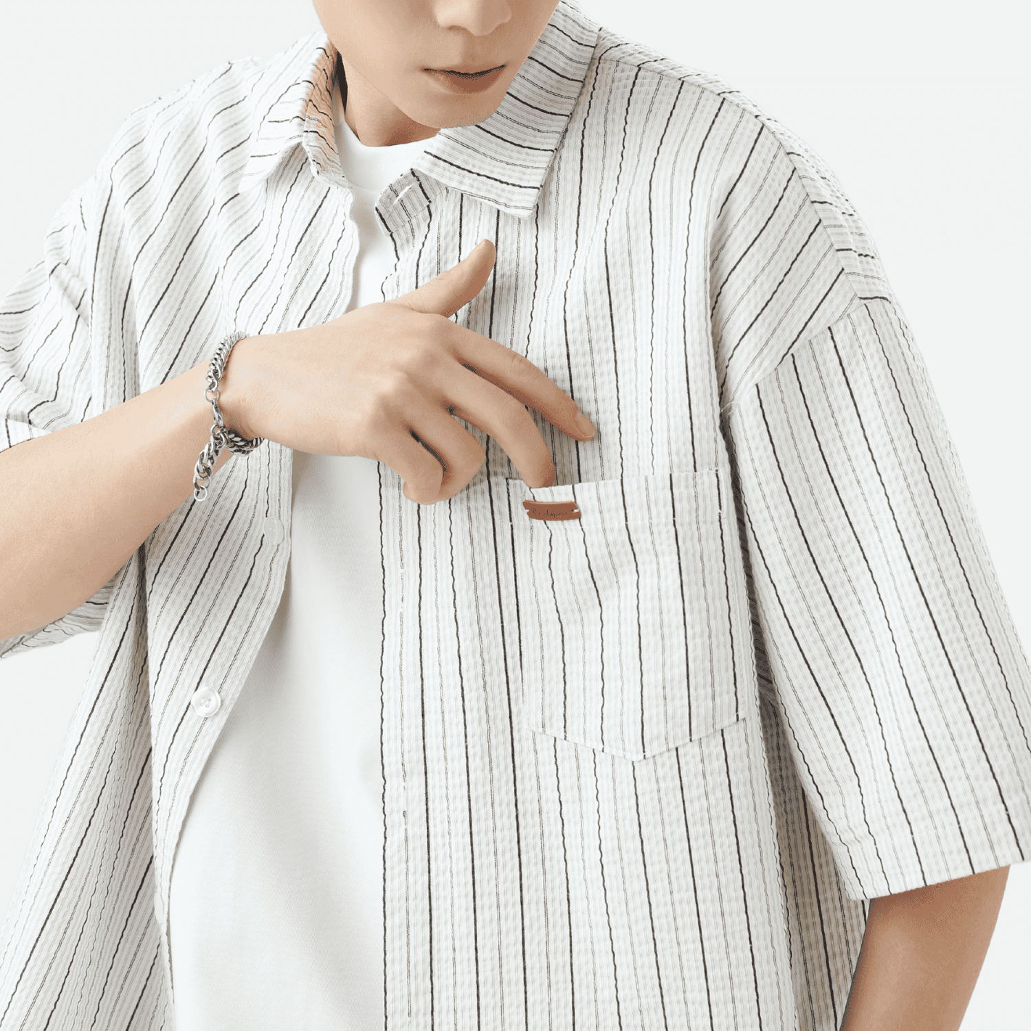 Textured Stripe Short-Sleeve Shirt