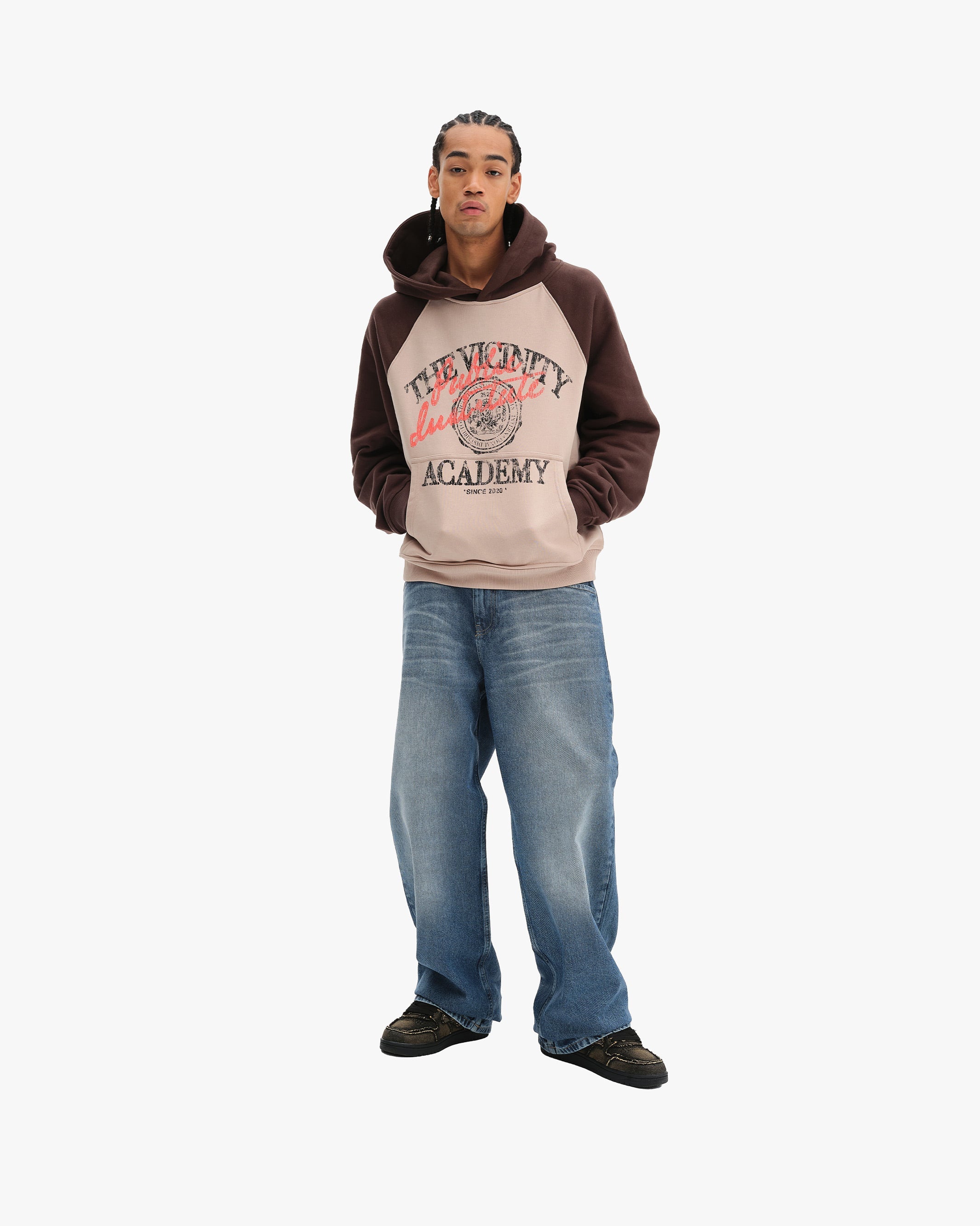 BICOLOR PUBLIC INSTITUTE HOODIE BROWN/CREAM