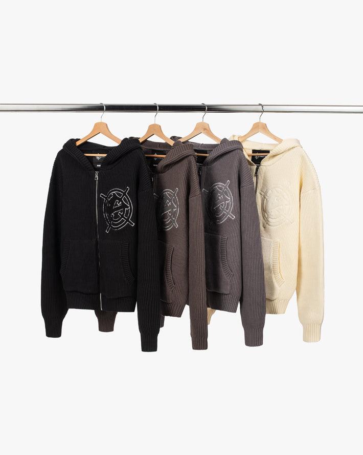 V-LOGO KNIT ZIP HOODIE MUD BROWN