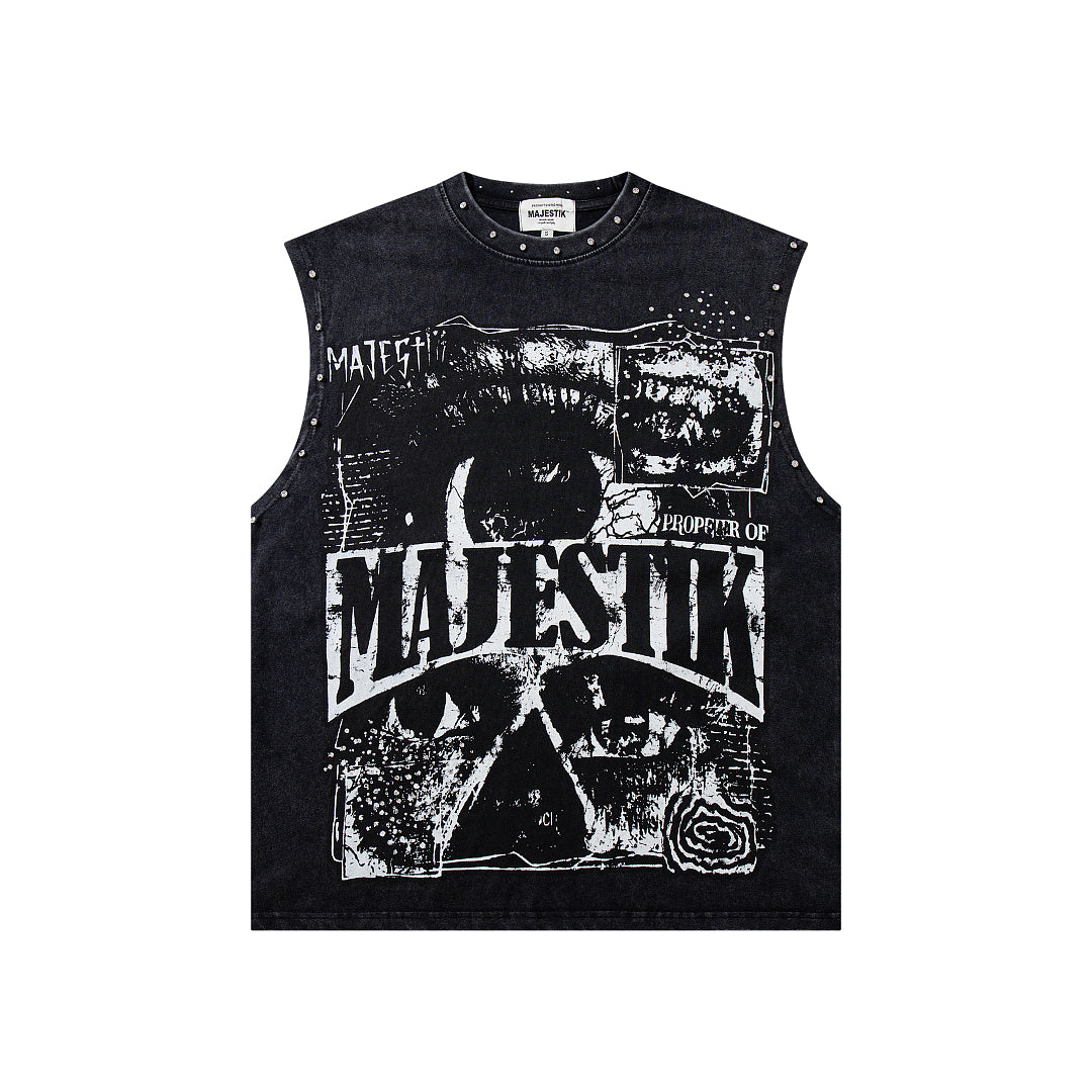 Majestik Vintage Collage Skull Rivet Sleeveless Tank Top